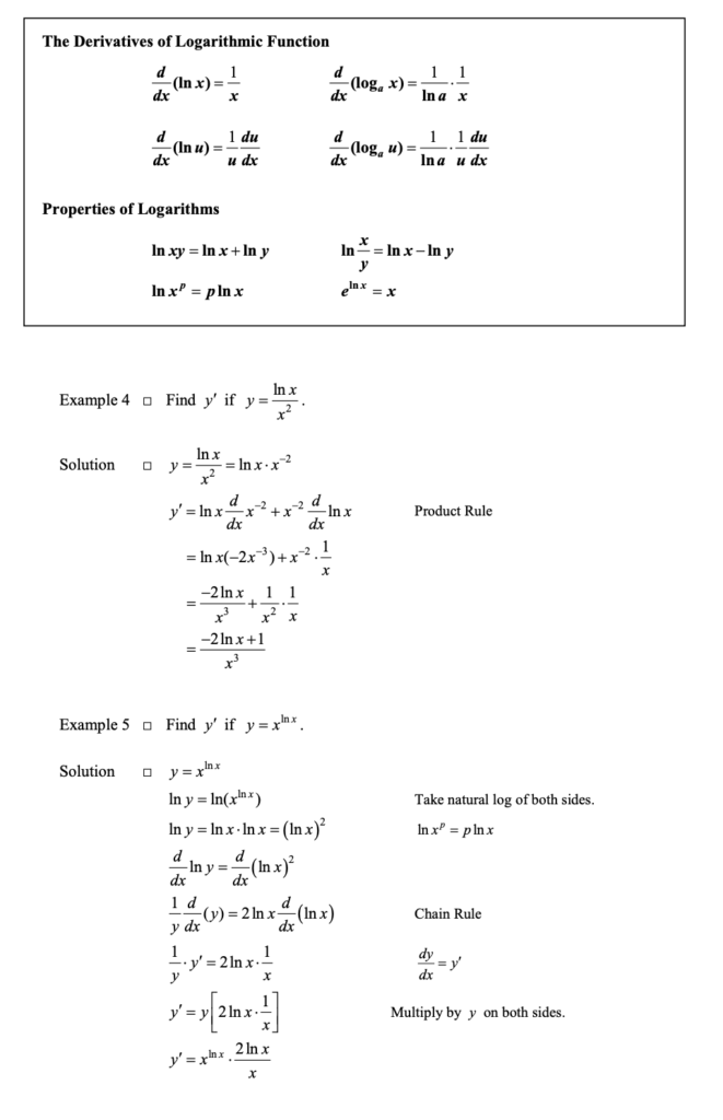 Derivatives of Exponential and Logarithmic Functions